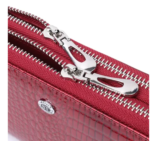 Фактурний клатч на два відділення з лакованої натуральної шкіри ST Leather 22692 Червоний