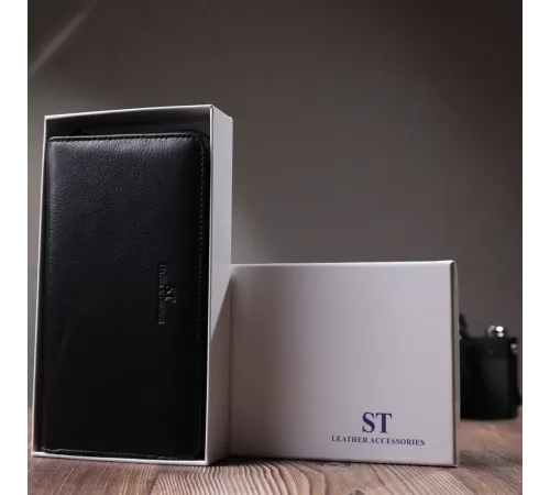 Чоловічий клатч із блоком для карт з натуральної шкіри ST Leather 22694 Чорний