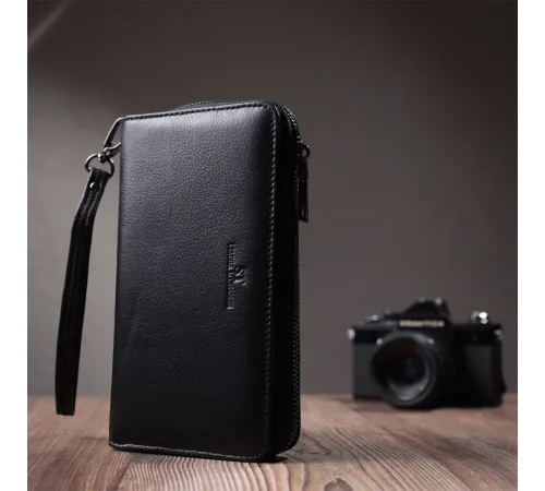 Чоловічий клатч із блоком для карт з натуральної шкіри ST Leather 22694 Чорний