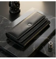Жіночий шкіряний гаманець для карток купюр та монет ST Leather 22696 Чорний