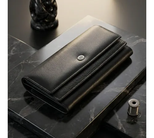 Жіночий шкіряний гаманець для карток купюр та монет ST Leather 22696 Чорний