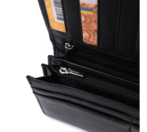 Жіночий шкіряний гаманець для карток купюр та монет ST Leather 22696 Чорний