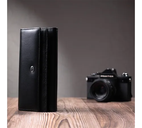 Жіночий шкіряний гаманець для карток купюр та монет ST Leather 22696 Чорний