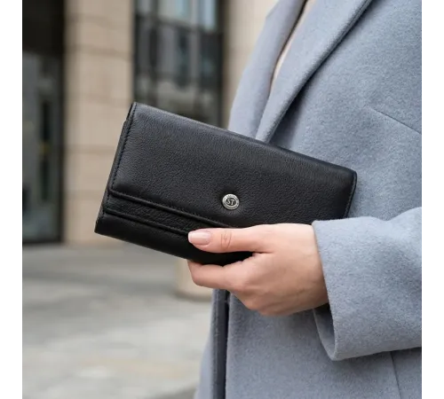 Жіночий шкіряний гаманець для карток купюр та монет ST Leather 22696 Чорний