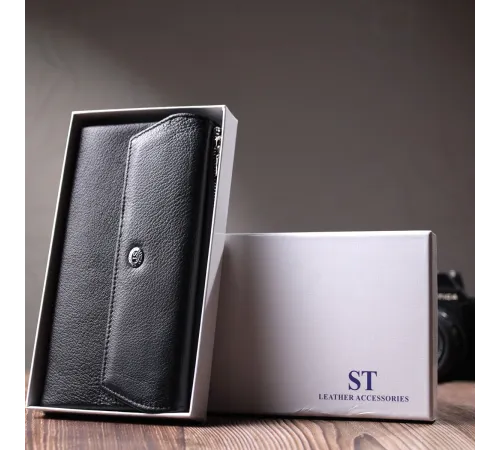 Жіноче портмоне з блоком для карт з натуральної шкіри ST Leather 22698 Чорний