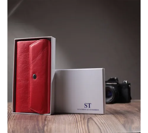 Портмоне для жінок з блоком для карт з натуральної шкіри ST Leather 22699 Червоний