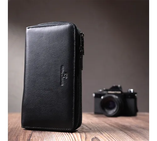 Стильний чоловічий клатч на два відділення із натуральної шкіри ST Leather 22700 Чорний