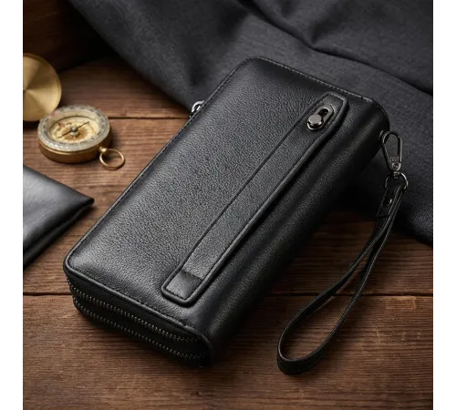 Стильний чоловічий клатч на два відділення із натуральної шкіри ST Leather 22700 Чорний