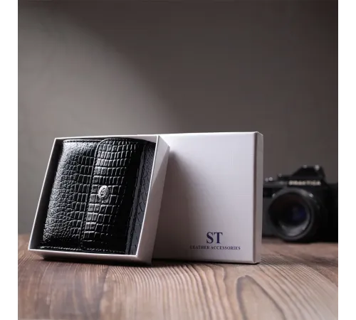Жіночий фактурний гаманець із натуральної шкіри ST Leather 22706 Чорний