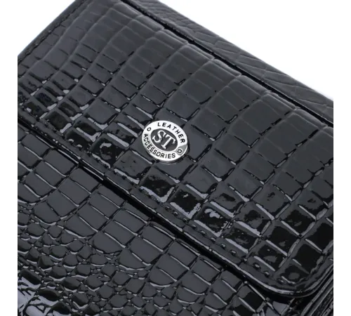 Жіночий фактурний гаманець із натуральної шкіри ST Leather 22706 Чорний