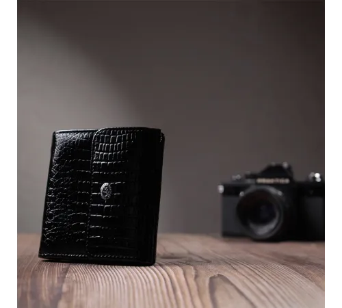 Жіночий фактурний гаманець із натуральної шкіри ST Leather 22706 Чорний