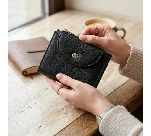 Зручний жіночий гаманець із монетницею із натуральної шкіри ST Leather 22711 Чорний