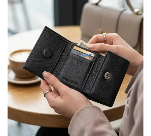 Невелике жіноче портмоне з монетницею з натуральної шкіри ST Leather 22730 Чорний