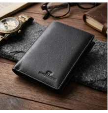Чоловіче шкіряне портмоне для карток купюр та монет ST Leather 22733 Чорне