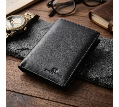 Чоловіче шкіряне портмоне для карток купюр та монет ST Leather 22733 Чорне
