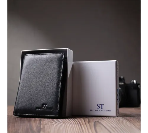 Чоловіче шкіряне портмоне для карток купюр та монет ST Leather 22733 Чорне