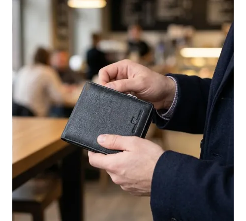 Чоловіче шкіряне портмоне для карток купюр та монет ST Leather 22733 Чорне