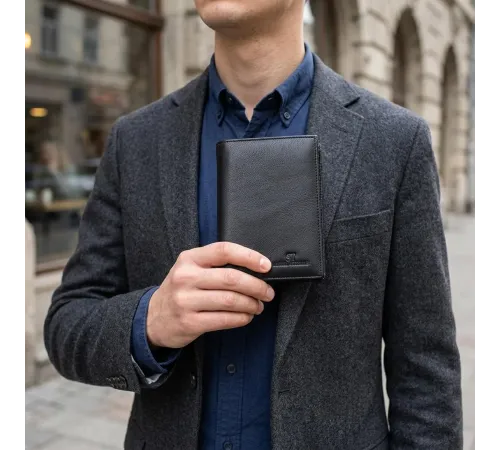 Чоловіче шкіряне портмоне для карток купюр та монет ST Leather 22733 Чорне