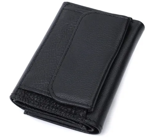 Зручний компактний гаманець з монетницею із натуральної шкіри ST Leather 22742 Чорний