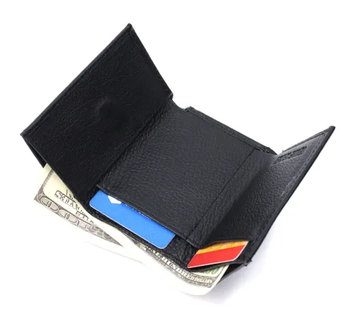 Зручний компактний гаманець з монетницею із натуральної шкіри ST Leather 22742 Чорний