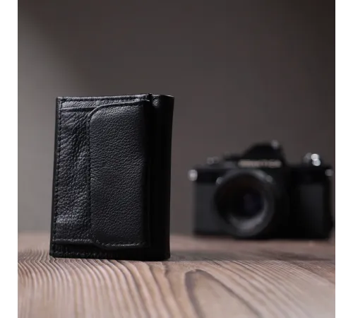 Зручний компактний гаманець з монетницею із натуральної шкіри ST Leather 22742 Чорний