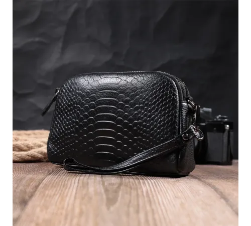 Компактна сумка для жінок на два відділення з натуральної шкіри Vintage 22799 Чорний