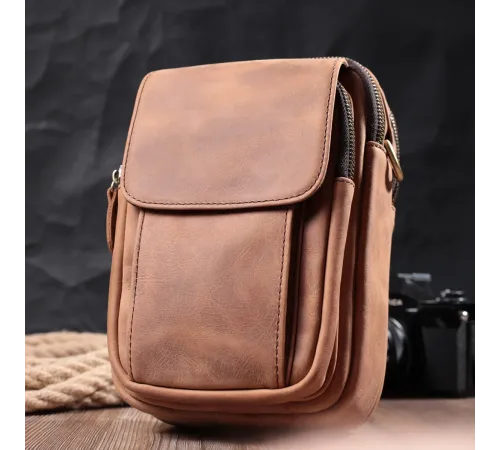 Компактна шкіряна сумка для чоловіків Vintage 22811 Коричнева