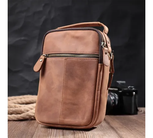 Компактна шкіряна сумка для чоловіків Vintage 22811 Коричнева