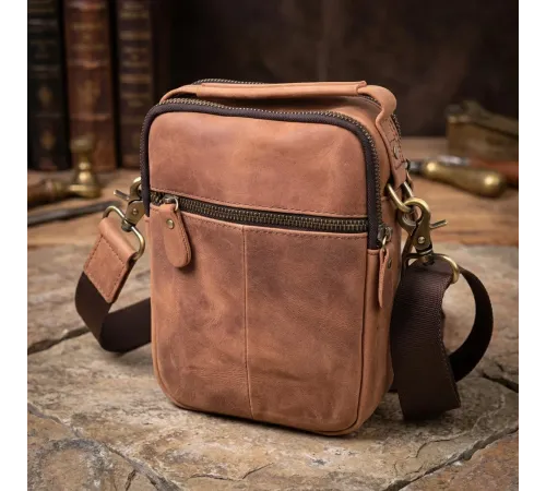 Компактна шкіряна сумка для чоловіків Vintage 22811 Коричнева