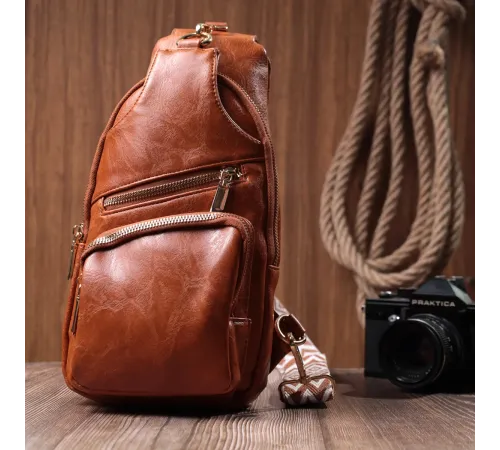 Стильна жіноча слінг сумка через плече з екошкіри Vintage 22751 Рудий
