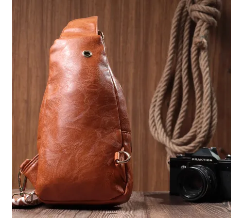 Стильна жіноча слінг сумка через плече з екошкіри Vintage 22751 Рудий