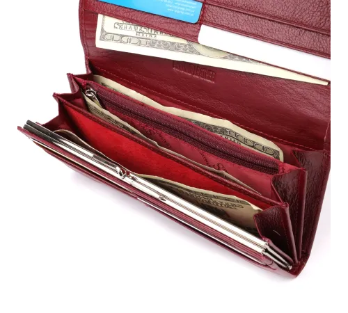 Елегантний гаманець у два складення з натуральної шкіри ST Leather 23065 Бордовий