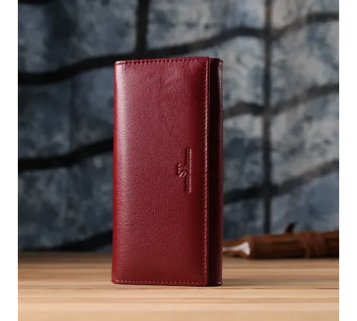 Елегантний гаманець у два складення з натуральної шкіри ST Leather 23065 Бордовий