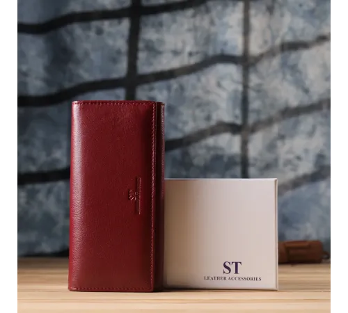 Елегантний гаманець у два складення з натуральної шкіри ST Leather 23065 Бордовий