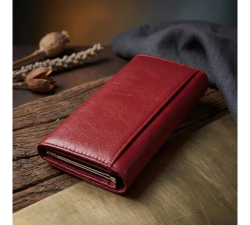 Елегантний гаманець у два складення з натуральної шкіри ST Leather 23065 Бордовий
