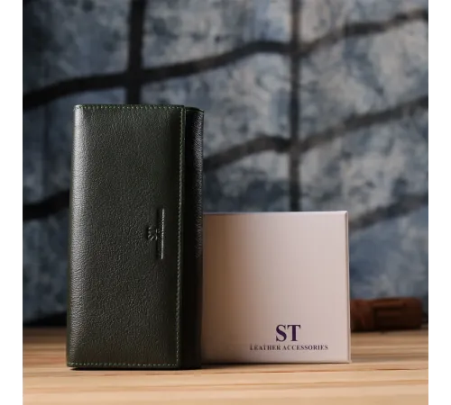 Стильний гаманець у два складення з натуральної шкіри ST Leather 23066 Зелений