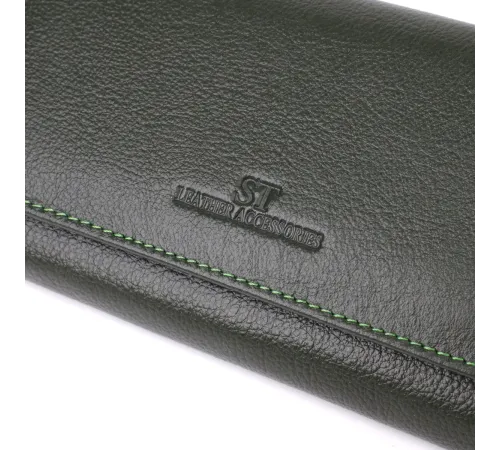 Стильний гаманець у два складення з натуральної шкіри ST Leather 23066 Зелений
