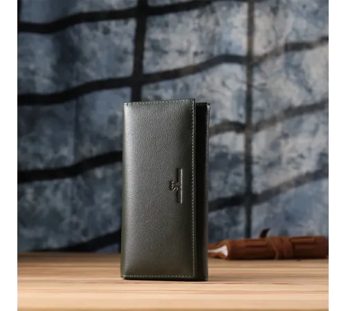 Горизонтальний гаманець у два складення з натуральної шкіри ST Leather 23067 Зелений