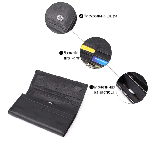 Солідний жіночий гаманець із натуральної шкіри ST Leather 23088 Чорний