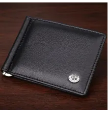 Чоловічий гаманець із металевим затискачем з натуральної шкіри ST Leather 23092 Чорний