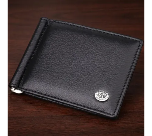 Чоловічий гаманець із металевим затискачем з натуральної шкіри ST Leather 23092 Чорний