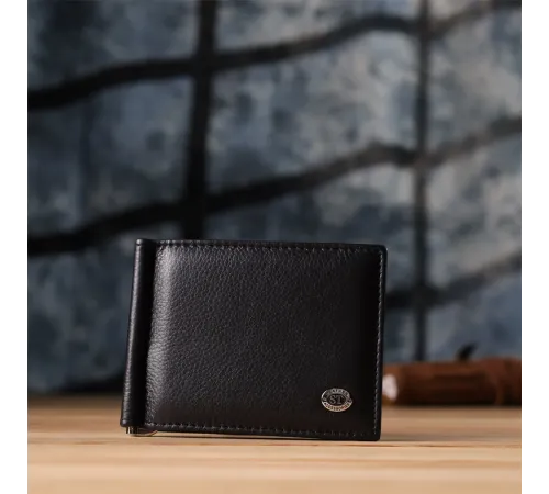 Чоловічий гаманець із металевим затискачем з натуральної шкіри ST Leather 23092 Чорний