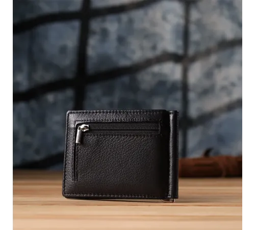 Чоловічий гаманець із металевим затискачем з натуральної шкіри ST Leather 23092 Чорний