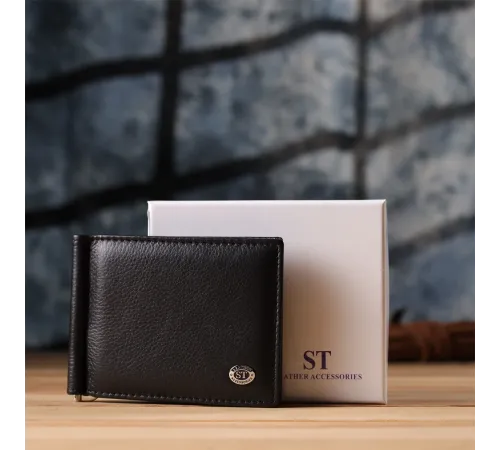 Чоловічий гаманець із металевим затискачем з натуральної шкіри ST Leather 23092 Чорний