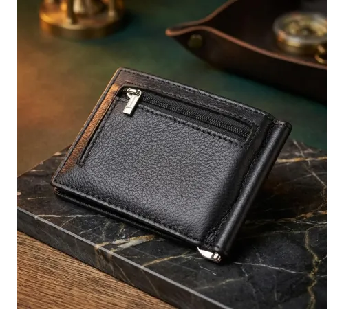 Чоловічий гаманець із металевим затискачем з натуральної шкіри ST Leather 23092 Чорний