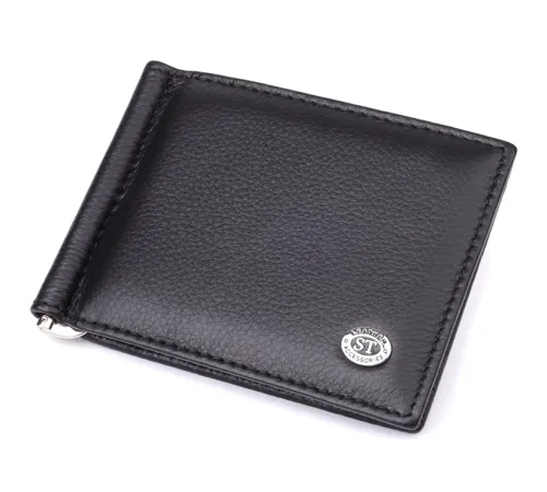 Чоловічий гаманець із металевим затискачем з натуральної шкіри ST Leather 23092 Чорний