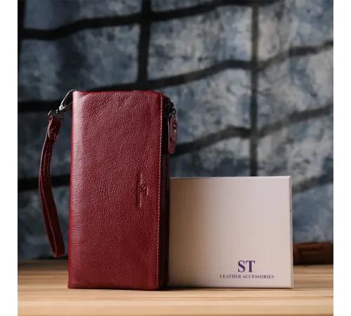 Шкіряний гаманець на три відділення ST Leather 23108 Бордовий