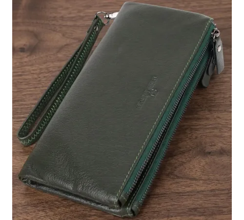 Красивий шкіряний гаманець на три відділення ST Leather 23110 Зелений