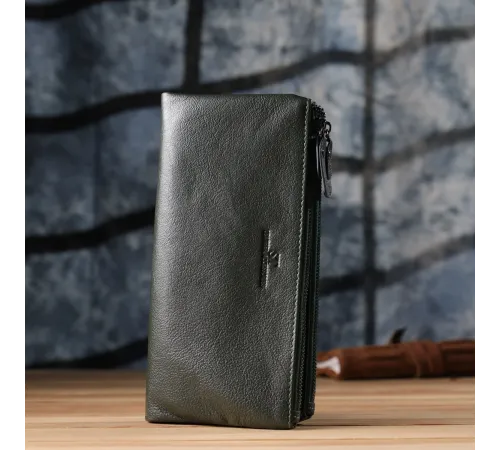 Красивий шкіряний гаманець на три відділення ST Leather 23110 Зелений