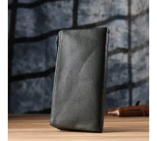 Красивий шкіряний гаманець на три відділення ST Leather 23110 Зелений
